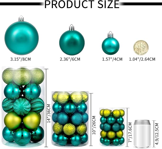 XmasExp 60mm/2.36" Christmas Ball Ornaments Shatterproof Christmas Ornaments Set Decorations for Xmas Tree Balls - 24ct (2.36'', Green)