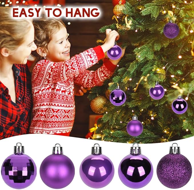 1.57" Purple Christmas Balls Ornaments 40 Pcs Shatterproof Christmas Ornaments Set Halloween Balls Ornaments Dark Purple Ornament for Xmas Tree Holiday Party