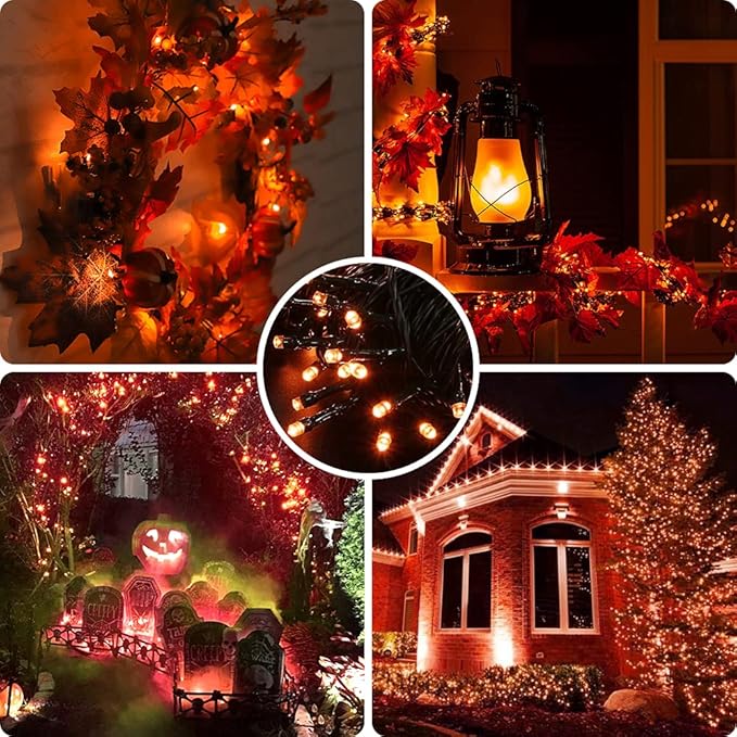 AmyHomie 300LED Orange Christmas String Lights with 8 Modes, Waterproof Fall Lights Outdoor Indoor Fall Decor Fairy String Lights for Party, Thanksgiving Day, Holiday Decoratio