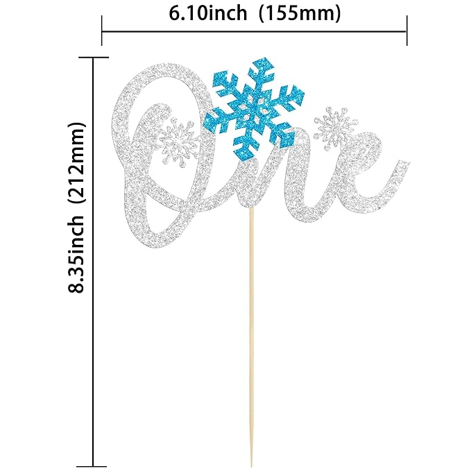 Gyufise 1 Pack Snowflake One Cake Topper Blue Silver Glitter Winter Onederland 1st Birthday Boy Decorations for Winter Xmas Holiday Party Decoration Supplies