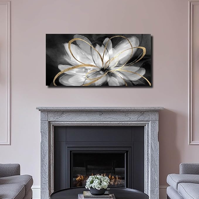 SOUGUAN Wall Art for Bedroom Black and White Flower Picture Artwork Botanical Decorations for Living Room Kitchen Dining Room Office 20x40 Inch