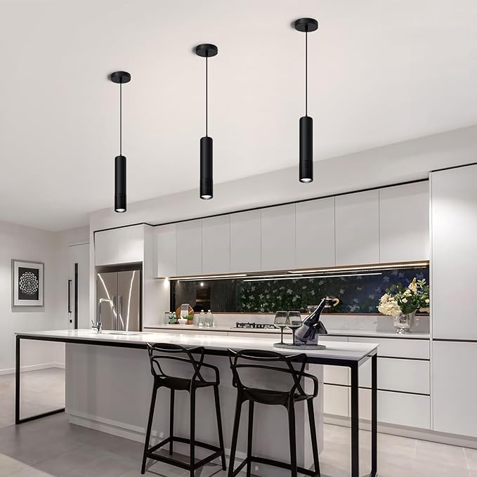 OKELI Black Pendant Light,LED Modern Pendant Lights Fixtures,3 Color Pendant Lighting for Kitchen Island, Bar,15W,2700K-6000K,ETL
