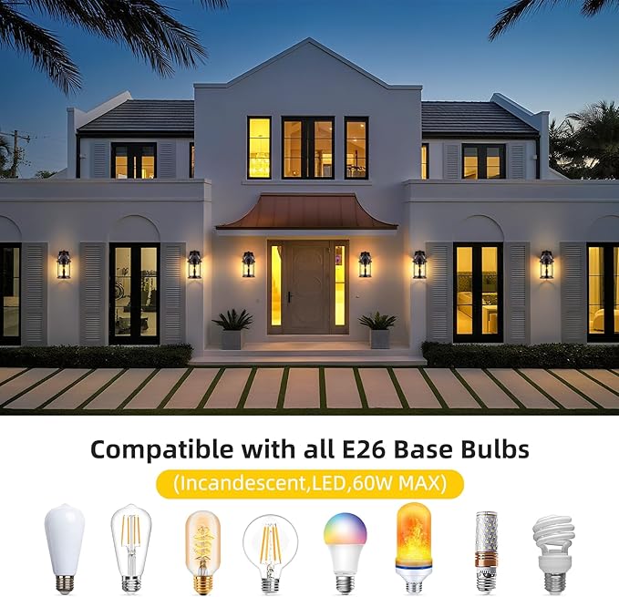 OKELI Dusk to Dawn Outdoor Wall Lights, Waterproof Lighting Fixtures Rustic Farmhouse Wall Lanterns with Clear Glass Shades Anti-Rust Outside Lights for Garage Patio Porch(Brown, 2 Pack)