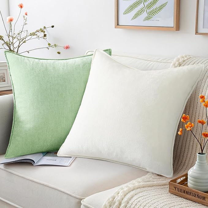 decorUhome Christmas Couch Throw Pillow Covers 12x20 Set of 2, Decorative Soft Euro Velvet Neutral Chenille Lumbar Pillow Covers with Elegant Design for Sofa Bed Living Room Home Decor, Cream White