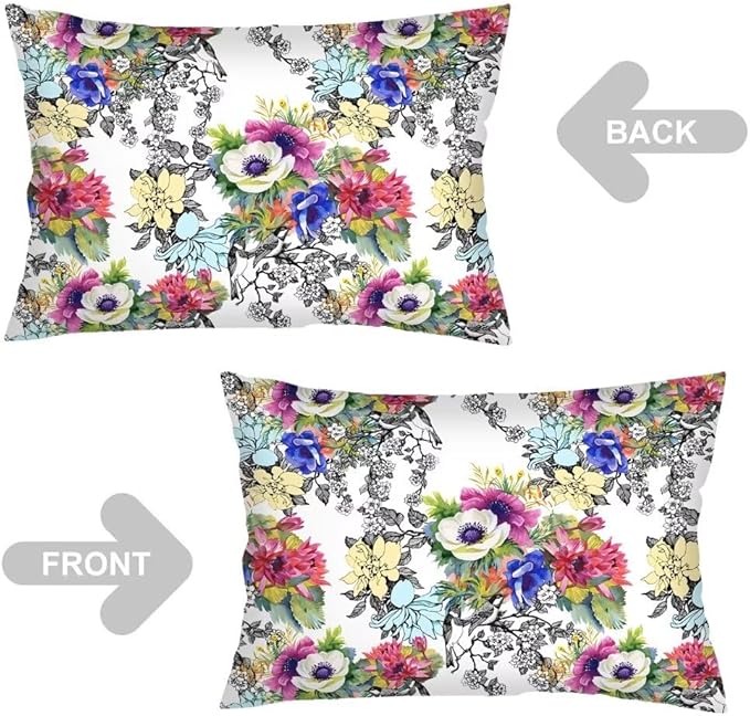 Chinoiserie Throw Pillow Cover Queen Size Set of 2 Flowers Pillowcases Boho Floral Lumbar Pillow Case Soft Standard Pillow Cases with Zipper Decorative Farmhouse Cushion Covers for Bed,Couch,20"x30"