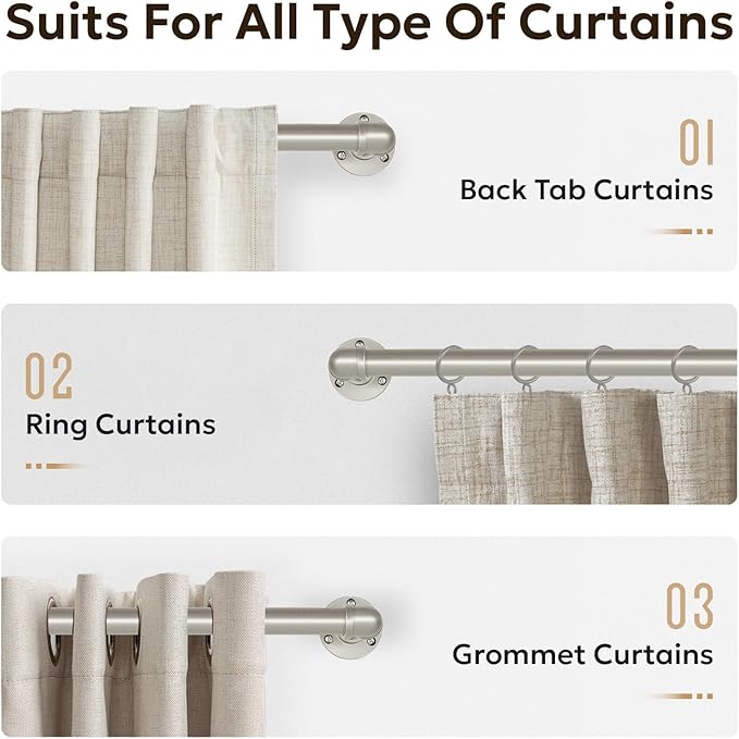 Zeerobee Curtain Rods for Windows 144 to 168, 1 Inch Industrial Wrap Around Curtain Rod, Indoor/Outdoor Room Divider Adjustable Drapery Pole, 144"-168", Brushed Nickel