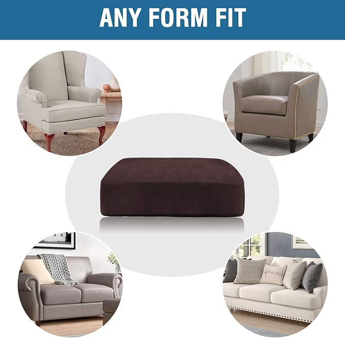 H.VERSAILTEX Velvet Stretch Couch Cushion Cover Plush Cushion Slipcover for Chair Loveseat Sofa Cushion Furniture Protector Seat Cushion Sofa Cover (2 Piece Medium Sofa Cushion Covers, Brown)