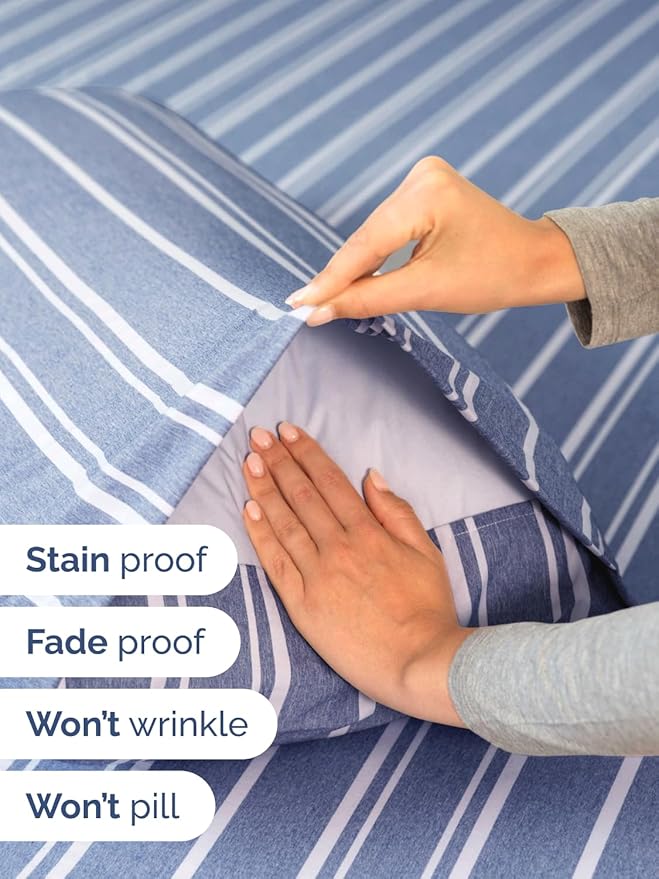 Extra Deep Twin Sheet Set - 4 Piece Breathable and Cooling Sheets - Hotel Luxury Bed Sheets Set - Easy Fit - Soft, Wrinkle Free and Comfy Sheets Set - Blue Striped Sheet Set with Extra Deep Pockets