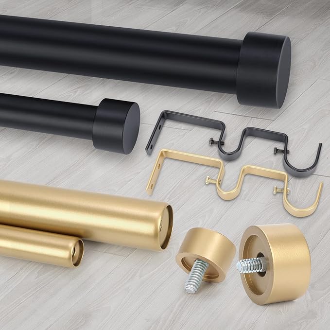 OLV Black Double Curtain Rods for Windows 36 to 72 Inch(3 to 6 Feet),1 Inch Adjustable Dual Curtain Rod, Heavy Duty Double Drapery Pole with End Cap Design for Living Room, Bedroom, Farmhouse
