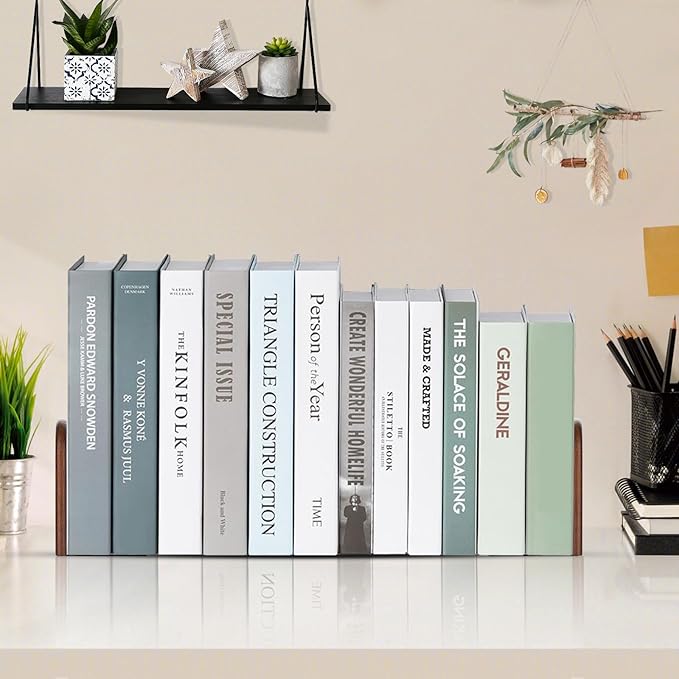 Book Ends, Sturdy Wooden Bookends for Shelves - Heavy Duty Non-Slip Book Organizers, Decorative Bookend Holders for Home Office, Library, Black Wood Universal Economy Bookend, Medium, 1 Pair