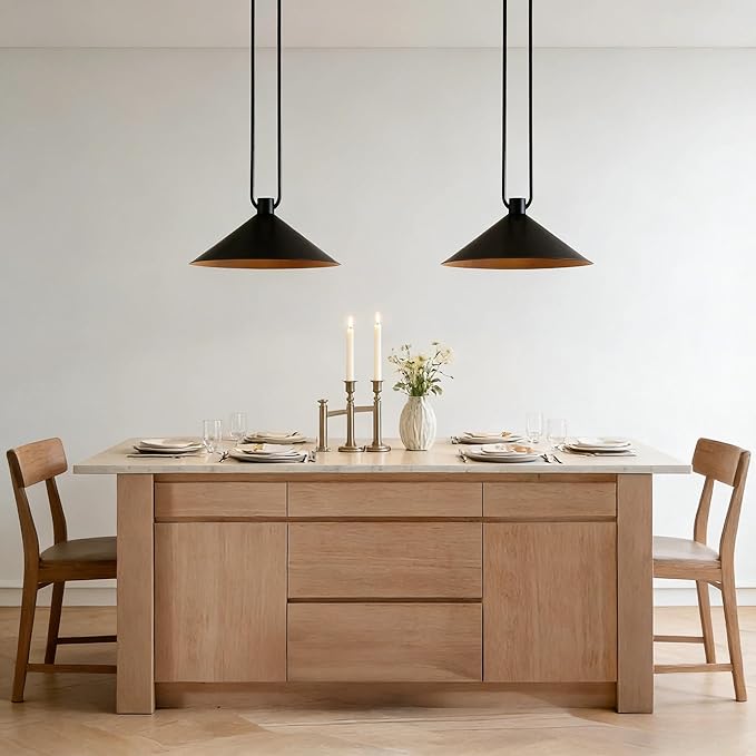Elegant Matte Black Cone Pendant Light, Minimalist Slender Tubing Pendant Light, Contemporary Cone Pendant for Bedroom, Living Room, Dining Room, Entrance