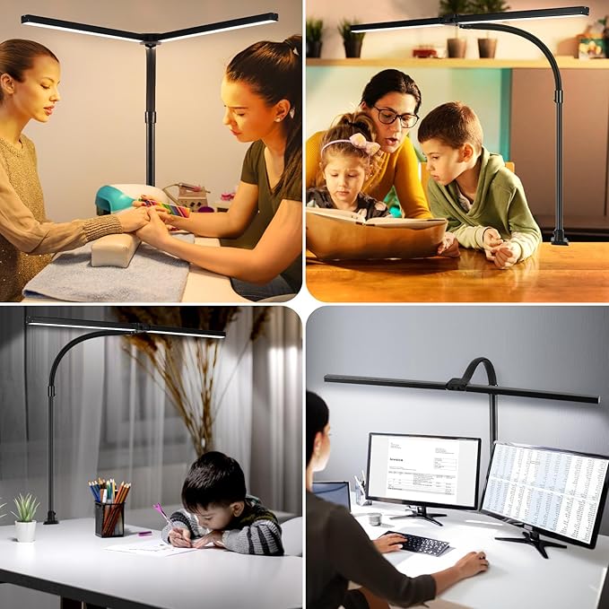 LED Desk Lamp for Office Dorm Home - Eye Caring Desk Light with Timer, Remote Control 24W Brightest Dual Screen Computer Monitor Gooseneck Dimmable Table lamp with Anti-Glare Cover Base