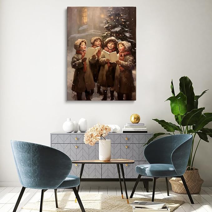 Christmas Carolers Wall Art, Children Christmas Carolers Poster,Christmas Decor,Holiday Decor,Winter Print,Christmas Print,Nursery Decor Art,Moody Print12x16inch Unframed