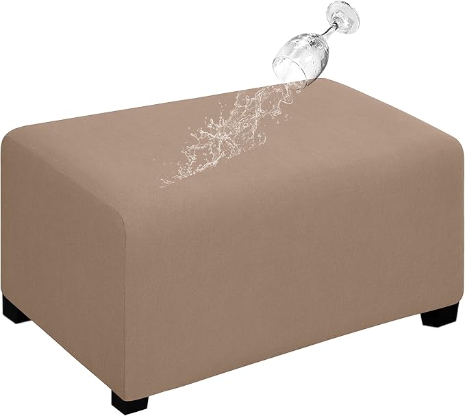 Easy-Going 100% Dual Waterproof Stretch Ottoman Cover Rectangle Folding Storage Stool Furniture Protector Soft Slipcover for Living Room with Elastic Bottom (X Large, Camel)