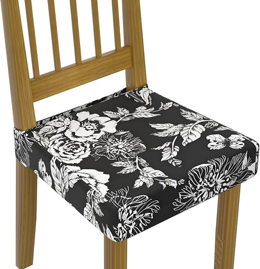 Stretch Dining Chair Seat Covers Set of 6,Dining Chair Slipcovers, Floral Printed Chair Covers,Soft Fabric Washable Upholstered Chair Seat Protector, No Rear Covers for Home Kitchen Dining Room