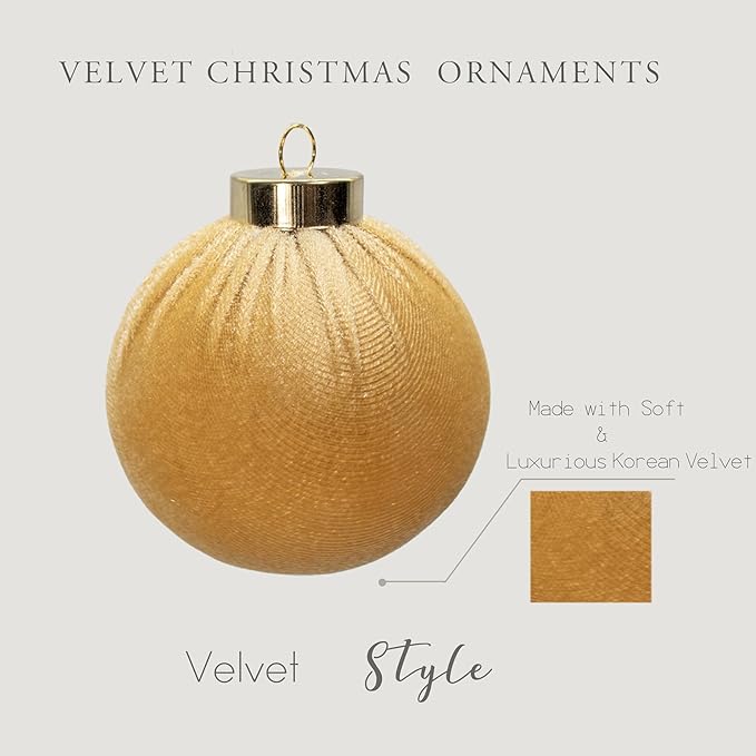 12PCS Velvet Christmas Ornaments Set – Large Flocked Shatterproof Baubles for Xmas Tree Decoration, Hanging Ornaments for Holiday & Home Décor (Gold, 4 Inch / 10 cm)