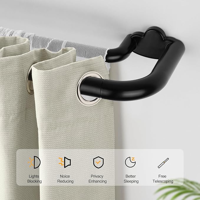 Double Curtain Rods 32 to 115 Inches, HOTOZON Blackout Double Curtain Rods for Windows 83 to 111 Inches (6.9-9.25 ft), 6/8 Inches Wrap Around Room Darkening Telescoping Drapery Rod, Black