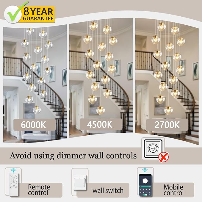 15-Light Gold Chandelier with Globe Glass Dimmable Ceiling Light Glass Pendant Light for Kitchen Island, Dining Room, Living Room, Entry Hallway, LED Bulbs Included