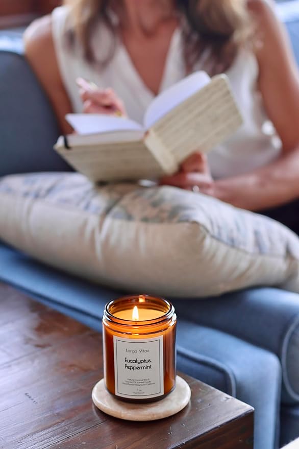 All-Natural Eucalyptus, Peppermint Aromatherapy Essential Oil Candle, Safe for People and Pets, Made with Pure Sustainable Organic Vegan Coconut Wax, Allergy Friendly, Non Toxic, Zero Waste