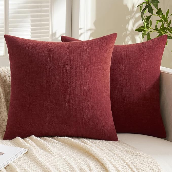 MIULEE Wine Red Couch Pillow Covers 22x22 Inch, Set of 2 Soft Chenille Decorative Euro Throw Pillow Covers Christmas Farmhouse for Sofa Living Room Bed
