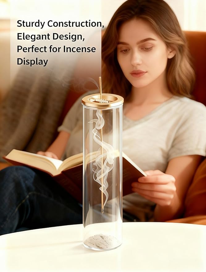 Incense Holder for Sticks [Anti-Ash Flying], Modern Insence-Stick Burner Holder with Removable Glass Ash Catcher, for Home Decor Yoga Meditation