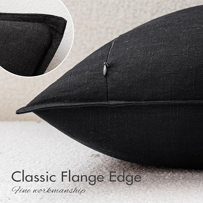 EMEMA Decorative Linen Throw Pillow Covers 18x18 Inch Black Boho Farmhouse Neutral Couch Throw Pillows for Bed Pack of 2 Accent Pillowcase Modern Sofa Cushion Livingroom Home