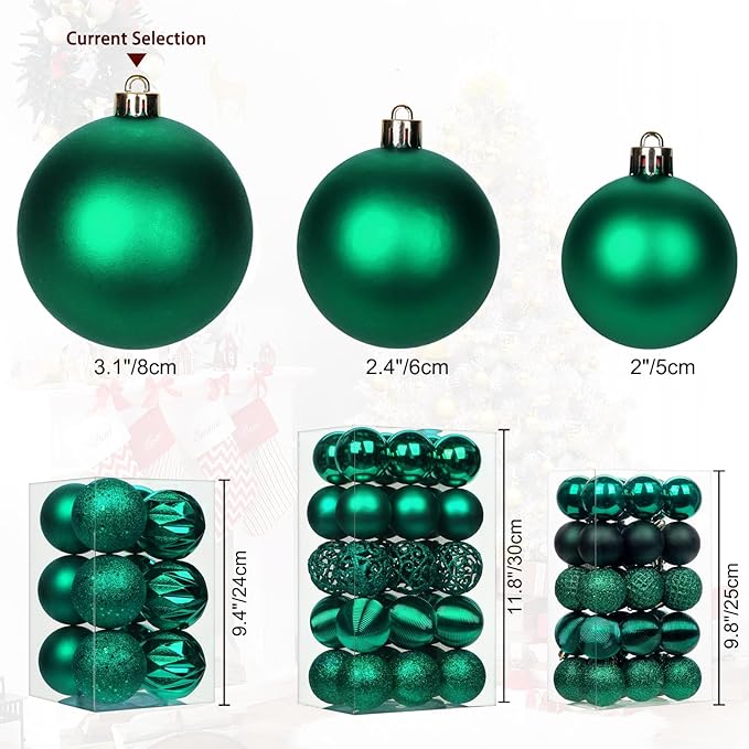 12PCS 3.15" Christmas Ball Ornaments Shatterproof Dark Green Christmas Tree Decorations Xmas Tree Balls Halloween Ornaments Décor