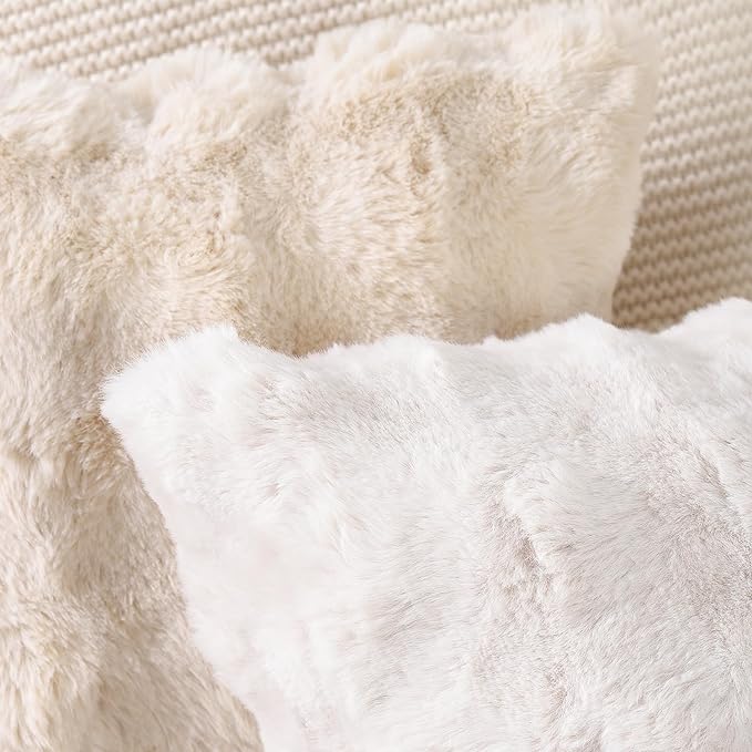 MADIZZ Pack of 2 Thick Plush Wool Throw Pillow Covers 26x26 Inch Cream Soft Neutral Decorative Throw Pillows Accent Boho Cushion Covers for Couch Sofa Bedroom Pillow Shell