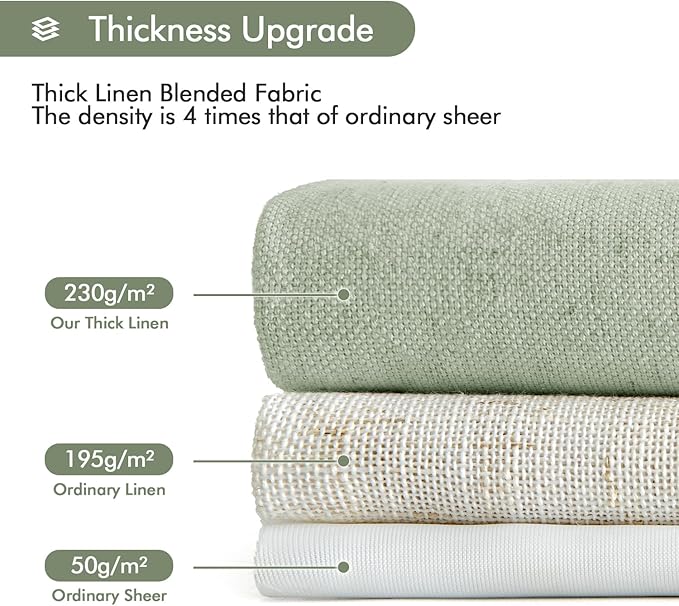 MIULEE Non-See-Through Privacy Linen Curtains 2 Panels, Sage Green Light Filtering Window Curtains 84 Inches Long, Textured Back Tab Semi Sheer Drapes Spring Decor for Bedroom Living Room, Light Green