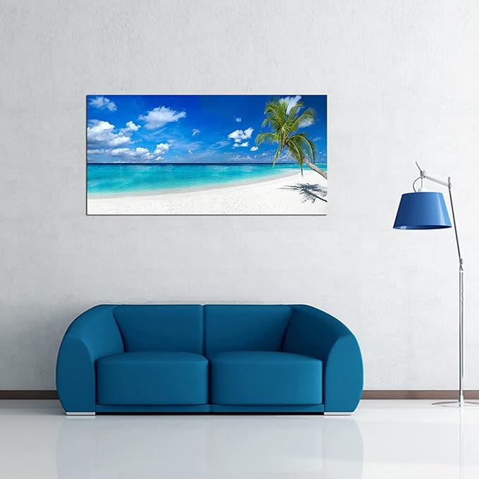 XXMWallArt FC2462 Seascape Wall Art Tropical Paradise Beach With White Sand and Coco Palms Canvas Wall Art Summer Beach Nature Pictures for Living Room Bedroom Home and Office Wall Decor