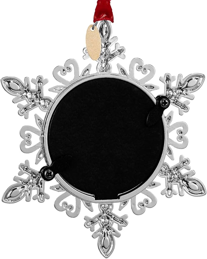 2025 Snowflake Picture Frame Christmas Ornaments 2" Metal Hanging Pendant for Tree Small Decorative Keepsake, Display Photo for Baby and Pet (Red (2025))