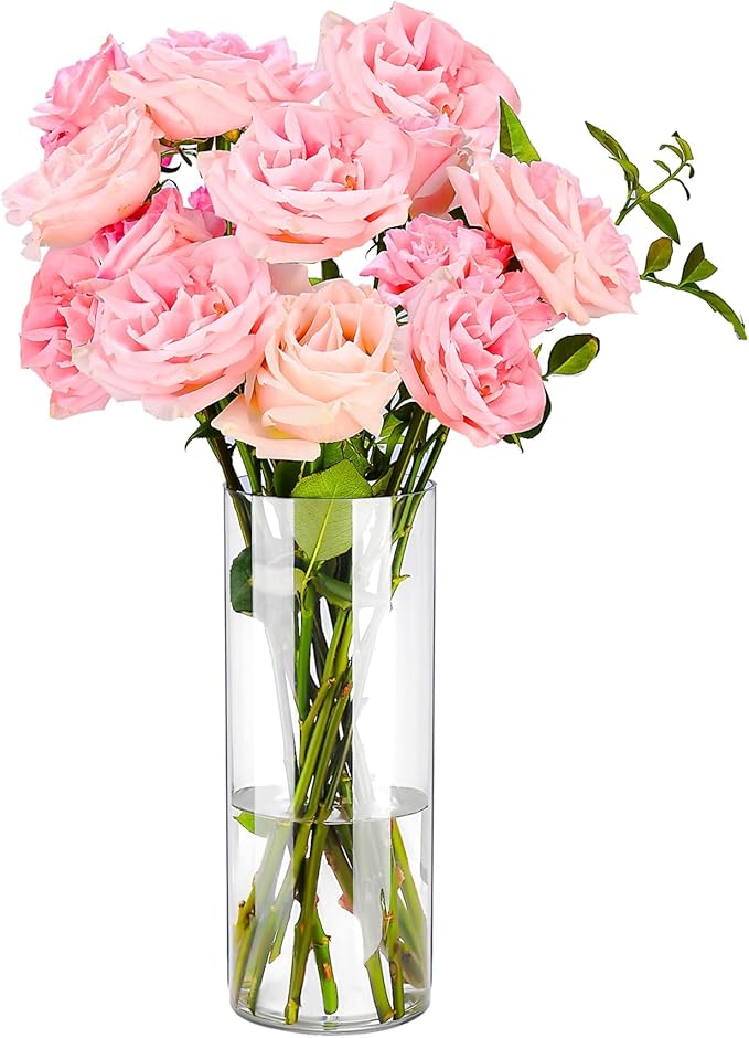 Clear Flower Vase, Non-breakable Vases, 4" W x 8" H, Acrylic Vase, Aesthetic Room Decor Cylindrical Modern Flower Vases for Table Centerpiece, Home Decor, Women Floral Arrangement Gift