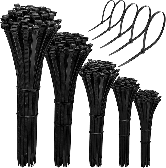 Black Zip Ties Assorted Sizes 4+6+8+10+12-Inch，600PCS Multi-Purpose Self-Locking Nylon Cable Tie,Wire Tie Perfect for Home,Garden Trellis,Office,Garage and Workshop.