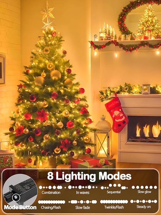 99FT 300 LED Christmas Decoration Lights Outdoor/Indoor, Memory Function & Timer & 8Modes, UL Certified, Green Wire Waterproof String Lights for Christmas Tree Holiday Party Garden Decor (Warm White)