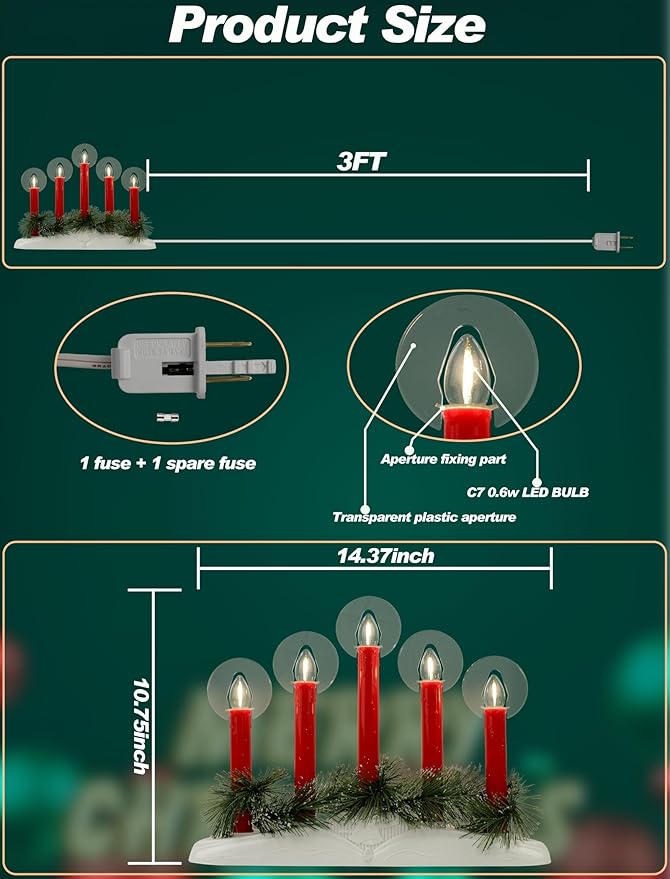 5-Light Electric Window Candle Lamp, Constant-On LED Flameless Tapers - Minimalist Plug-in Candelabra for Holiday, Wedding & Year-Round Home Decor