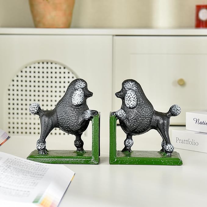 Sungmor Cast Iron Heavy Duty Bookends, 2PC Lovely Animal Dog Statues Book End for Shelves, Solid Heavy Weight Decorative Bookends for Bookshelf Decor, Door Stoppers Book Holders for Home Office Shelf