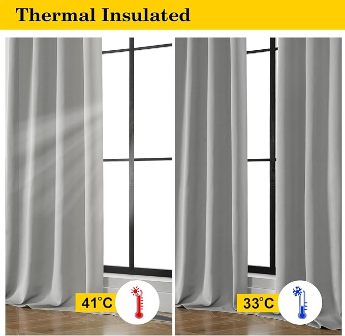 Silver Grey Blackout Curtains for Bedroom Living Room 72 Inches Long 2 Panels Set, Soft Solid Thermal Room Darkening French Door Curtain, Modern Rod Pocket Design, Silver Grey, 40" Wx72 L
