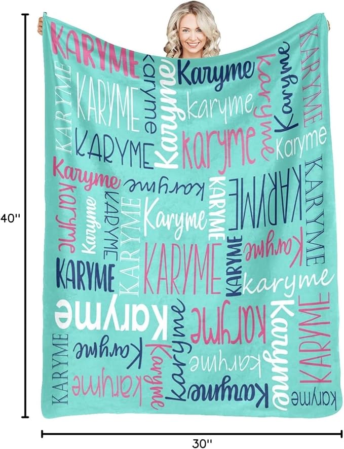 Personalized Blankets with Names Baby Gifts for Girls Boys Custom Soft Fleece and Sherpa Name Blanket for Kids and Adults Birthday for Daughter Son Granddaughter Grandson (Cyan)