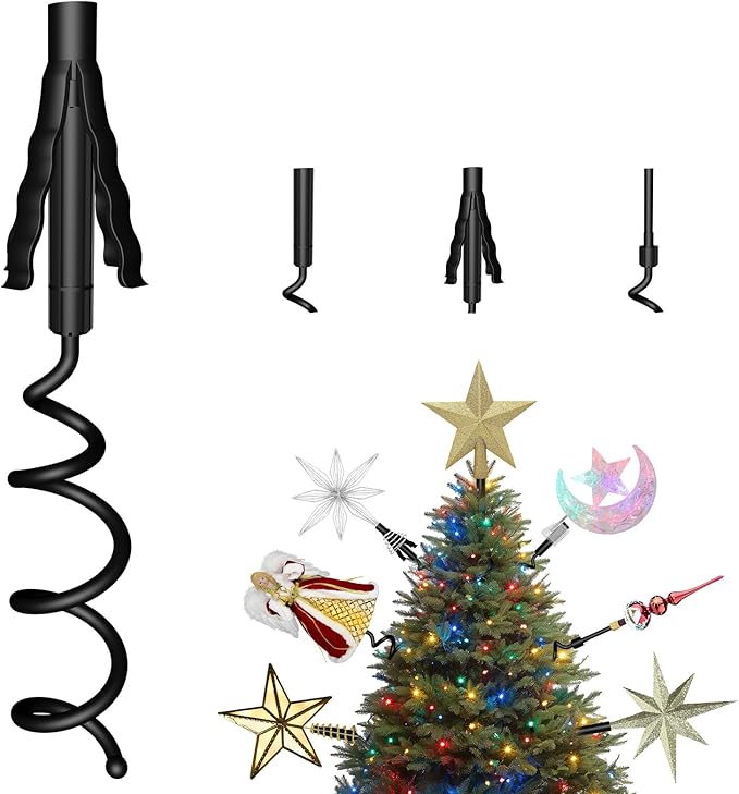 Christmas Tree Topper Holder -Universal Twist On Tree Topper Stabilizer Xmas Tree Topper Support Adjustable Secure Attachment for Star Angel Snowflake Ornaments Fit Most Christmas Trees & Topper Bases