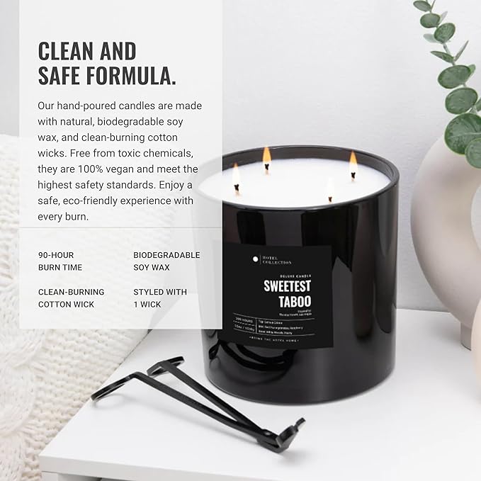 Sweetest Taboo Deluxe Scented Candle, Luxury Hotel Inspired Big Candle with Hints of Decadent Citrus, Juicy Berries, and Floral Peony, Long Lasting 300 Hour Burn Time, 55oz Black