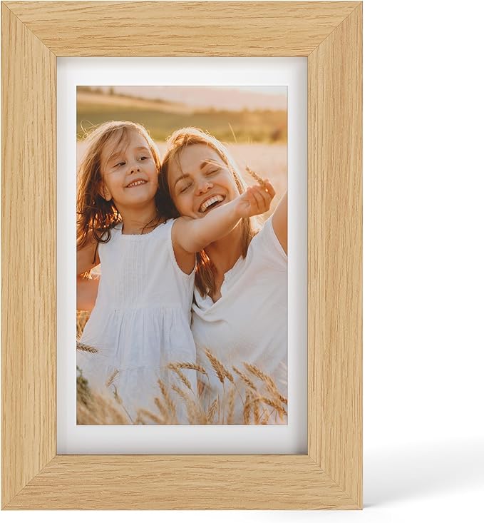 4x6 Picture Frame - 4 x 6 Photo Frame Made of Solid Oak Wood and Real Glass,Display Picture 3.5x5 with Mat or 4x6 Without Mat,4 by 6 Frames for Wall & Tabletop(Color Natural Oak)