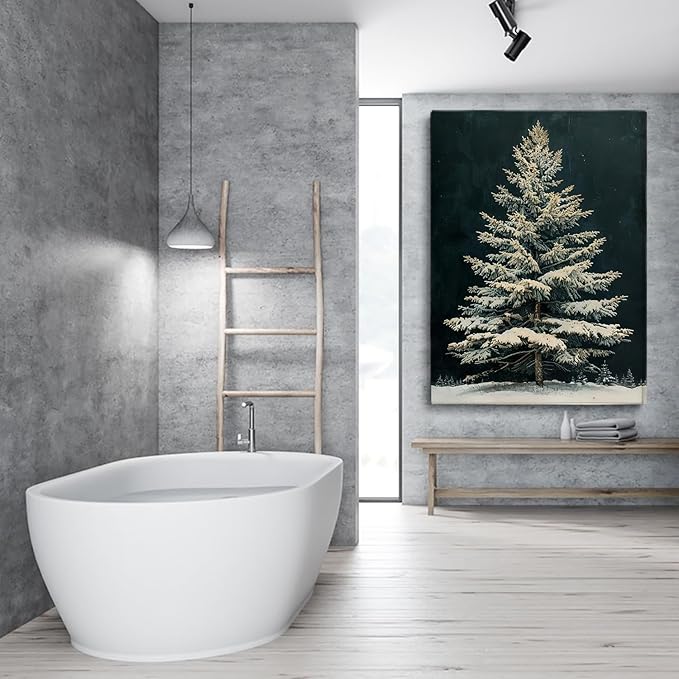 Snowy Christmas Tree Wall Art,Vintage Winter White Fir Tree Painting,Winter Christmas Wall Art,Snowy Pine Tree Decor,Dark Academia Botanical Print,Christmas Vintage Vertical Print12x16inch Unframed