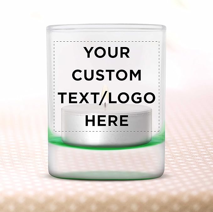 DISCOUNT PROMOS Custom Arc Votive Candle Holders 3 oz. Set of 72, Personalized Bulk Pack - Thick Base, Perfect for Wedding, Anniversary and Party Favors - Green Bottom