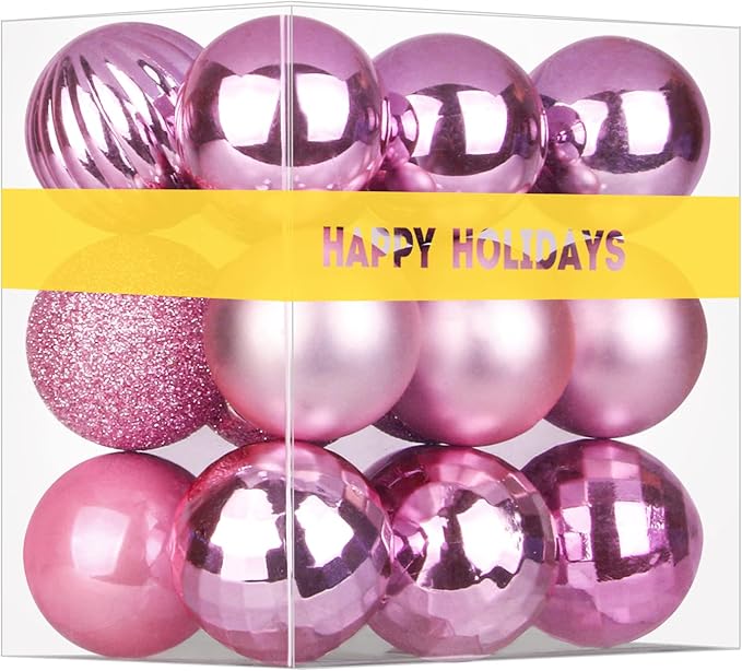 Bubblegun Pink 3.2" Large Christmas Balls - Christmas Tree Decoration Ornaments Shatterproof Hanging Balls for Birthday Halloween Holiday Wedding Decorations Set of 18pcs