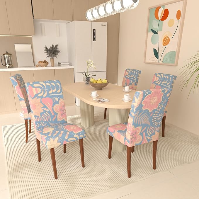 Stretch Dining Chair Covers Set of 4,Floral Print Chair Covers,Soft Removable Washable,Pet Friendly Furniture Protector,Universal Chair Slipcovers for Home, Kitchen,Ceremony Dining Room Seat