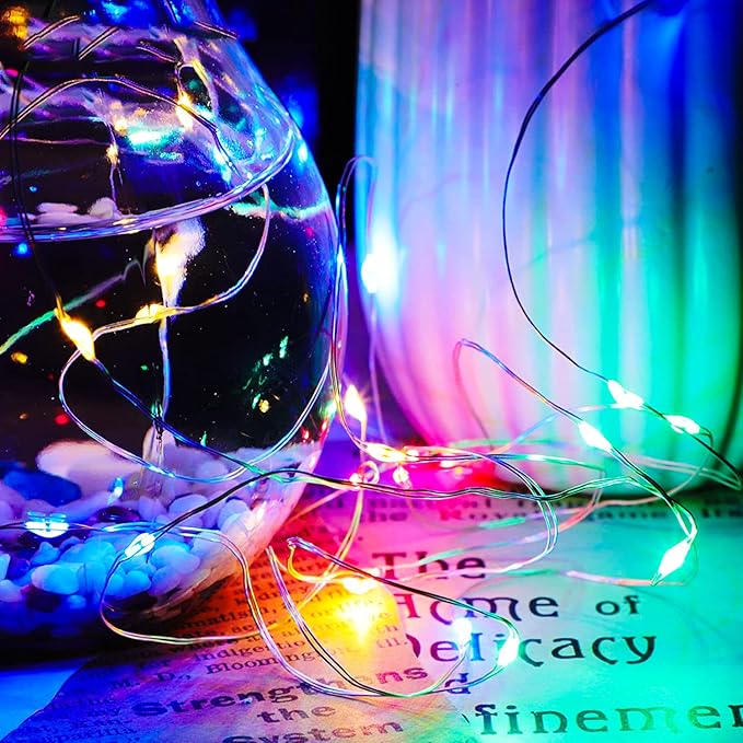 12 Pack Fairy Lights Battery Operated String Lights 7 Feet 20 Led Waterproof Christmas Lights Silver Wire Firefly Starry Moon for Bedroom DIY Party Wedding Patio Christmas Multicolor