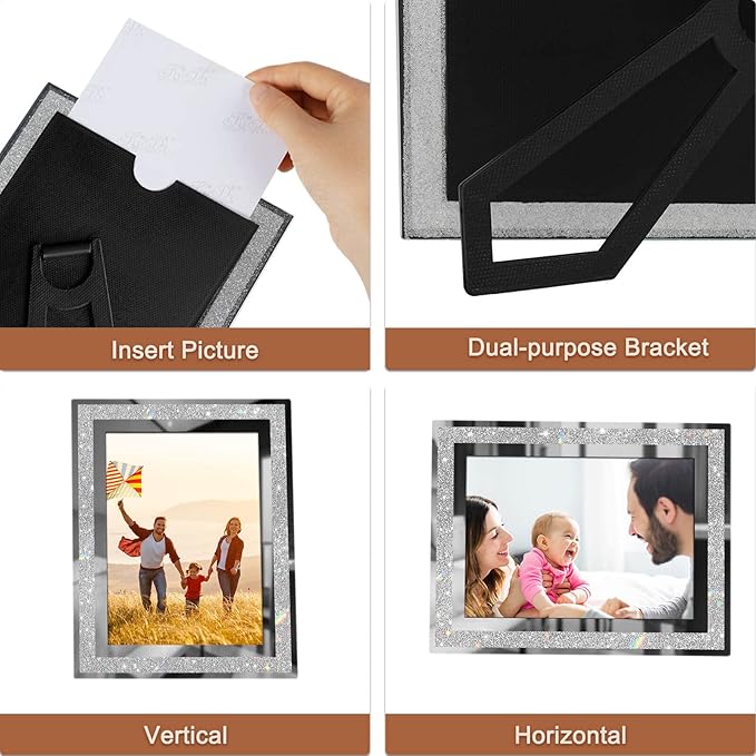 IZIDDO 4x6 Picture Frames Set of 2, Glitter Glass Photo Frame for Tabletop Display, Gifts Picture Frame, Horizontally or Vertically