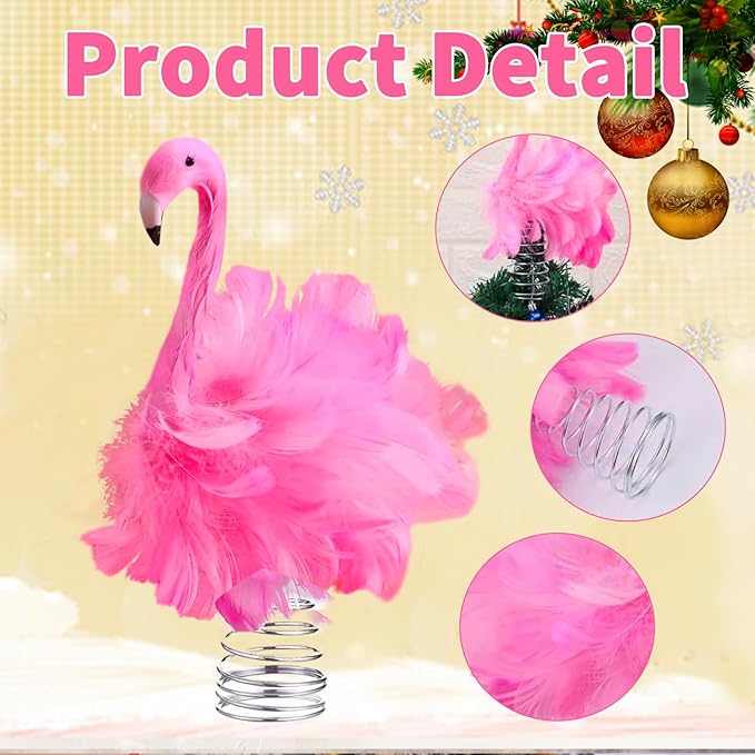 Flamingo Christmas Tree Topper Pink Artificial Feather Flamingo Christmas Tree Topper Decoration for Christmas Garden Indoor Outdoor Holiday Ornament Party (Pink)