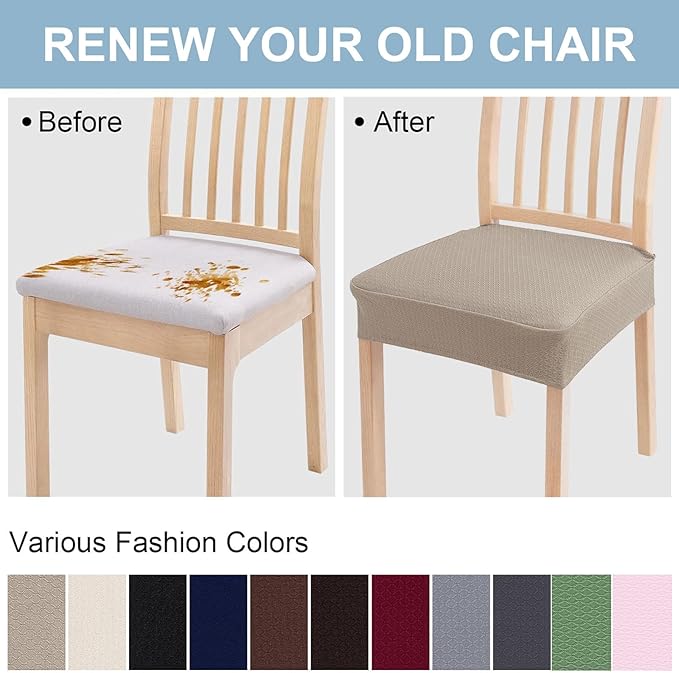 Smiry Stretch Jacquard Seat Covers for Dining Room Chairs Set of 8, Removable Washable Chair Seat Protector Slipcovers, No Rear Covers, Taupe