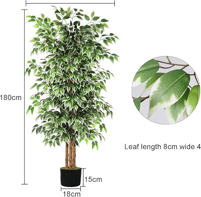 GTIDEA 2 Pcs 6ft Ficus Artificial Trees, Tall Faux Trees Indoor with Natural Trunk and Fake Silk Tree Fake Plants for Home Winter Decor Living Room Outdoor Balcony House Office (Included Dried Moss)